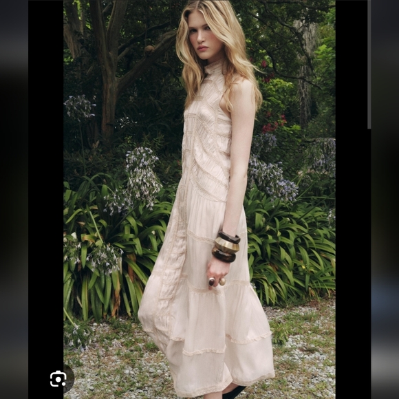 169$ Zara Dusty Pink Lace Crepe Midi Dress - Picture 2 of 2